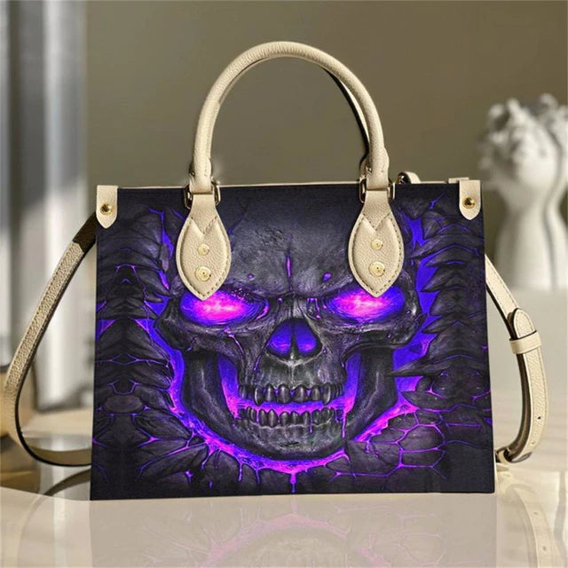 Christianart Personalized Gifts For Women, Purple Skull Leather Bag Handbag Purse for Women Fashion Small Casual Tote Luxury Shoulder Messenger Bolsa Female. - Christian Art Bag