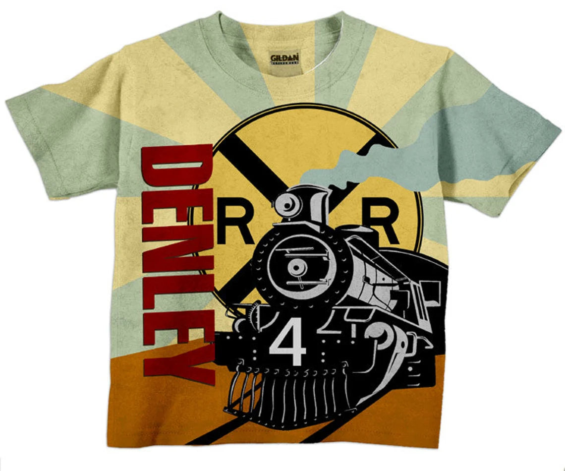 Custom Shirt Boys Train, Personalized Birthday Steam Engine T-Shirt. - Christian Art Bag