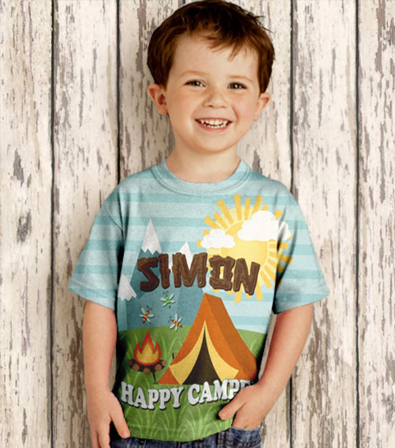 HPSP Shirt, Custom Birthday Shirt, Personalized Happy Camper Shirt, Child's Camping T-Shirt, Boys Camp Shirt, Girl's Happy Camper Tee - Christian Art Bag