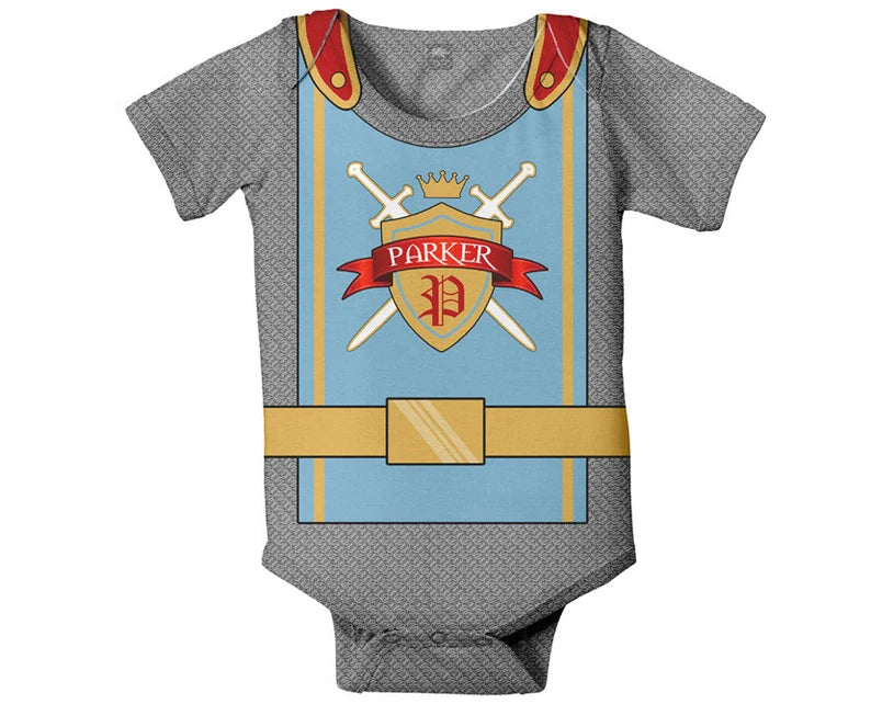 Medieval Knight Baby Bodysuit, Personalized Castle Birthday Outfit, Knight in Shining Armor Baby One-Piece, Knight Costume - Christian Art Bag