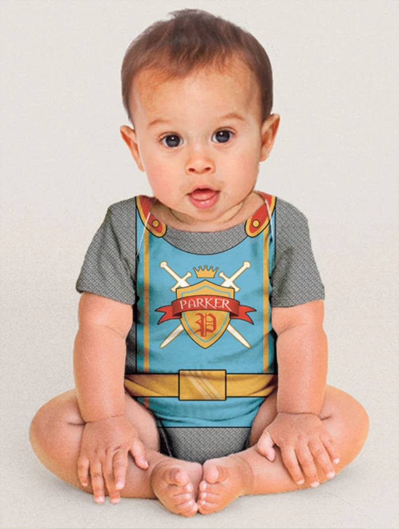 Medieval Knight Baby Bodysuit, Personalized Castle Birthday Outfit, Knight in Shining Armor Baby One-Piece, Knight Costume - Christian Art Bag