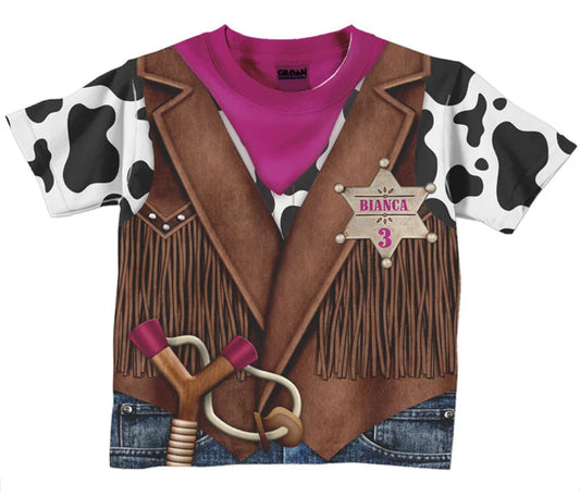 HPSP Shirt, Personalized 3D Shirt For Kids, Cowgirl Shirt, Personalized Childrens Western Birthday T-Shirt, Girls Cowboy Birthday Shirt, Old West Sheriff TShirt - Christian Art Bag